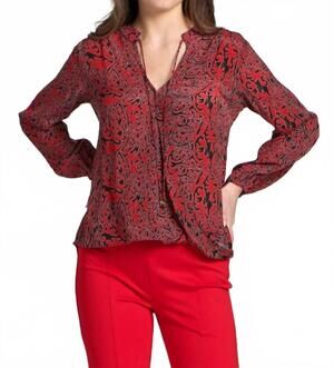 NEW APNY crossover printed long sleeve blouse in red